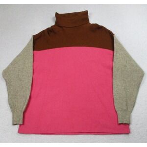 Free People Sweater Womens Small Brown Pink Colorblock‎ Turtleneck Ribbed Knit